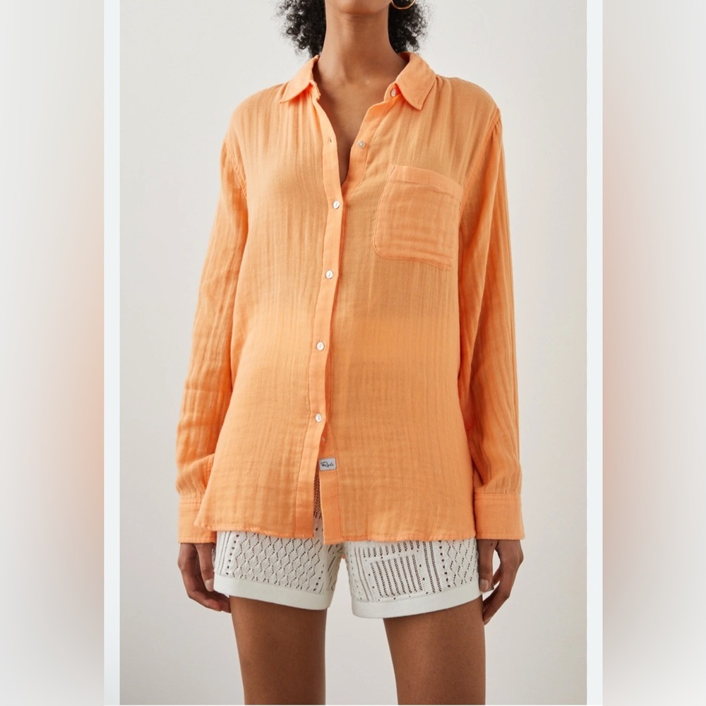 Rails Light Orange Button-Up Shirt Gauzy Cotton Size XL